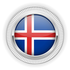 Obraz premium Runder Button mit isländische Flagge und silber Rand