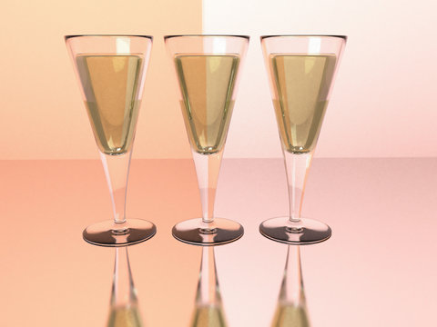 Champagne wine goblets 3D render
