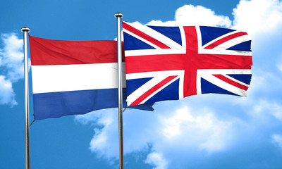 Netherlands flag with Great Britain flag, 3D rendering