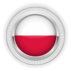 Runder Button mit polnische Flagge und silber Rand