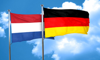Netherlands flag with Germany flag, 3D rendering