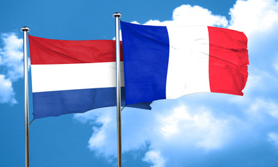 Netherlands flag with France flag, 3D rendering