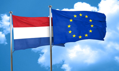 Netherlands flag with european union flag, 3D rendering