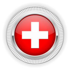Runder Button mit schweizer Flagge und silber Rand