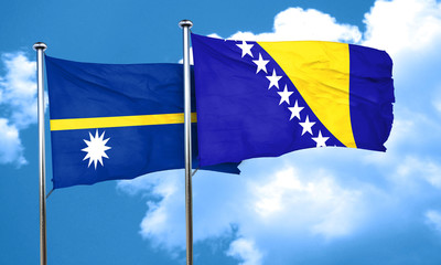 Nauru flag with Bosnia and Herzegovina flag, 3D rendering