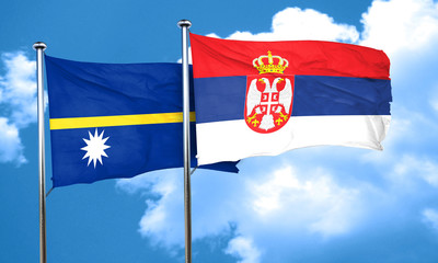 Nauru flag with Serbia flag, 3D rendering