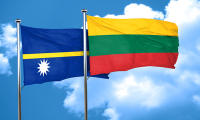 Nauru flag with Lithuania flag, 3D rendering