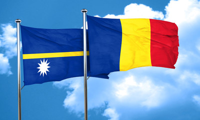Nauru flag with Romania flag, 3D rendering