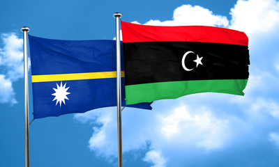Nauru flag with Libya flag, 3D rendering