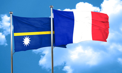 Nauru flag with France flag, 3D rendering