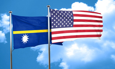Nauru flag with American flag, 3D rendering