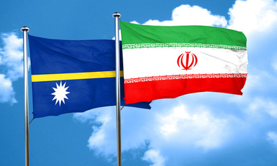 Nauru flag with Iran flag, 3D rendering