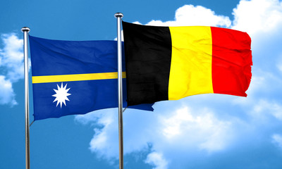 Nauru flag with Belgium flag, 3D rendering