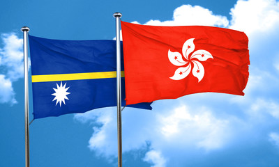Nauru flag with Hong Kong flag, 3D rendering