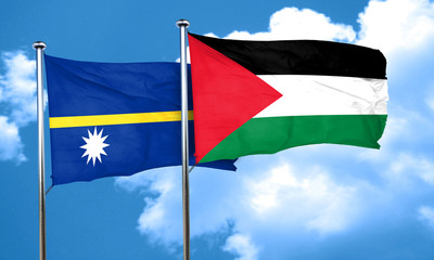 Nauru flag with Palestine flag, 3D rendering