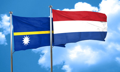 Nauru flag with Netherlands flag, 3D rendering