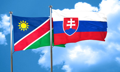 Namibia flag with Slovakia flag, 3D rendering