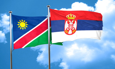 Namibia flag with Serbia flag, 3D rendering