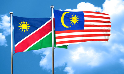 Namibia flag with Malaysia flag, 3D rendering