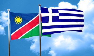 Namibia flag with Greece flag, 3D rendering