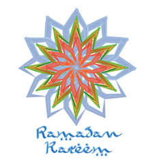 Ramadan Kareem - arabic oriental decorative ornamental arabesque round ornament, abstract artistic watercolor style.