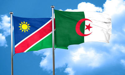 Namibia flag with Algeria flag, 3D rendering