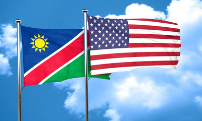 Namibia flag with American flag, 3D rendering