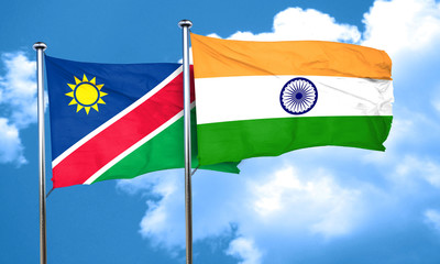 Namibia flag with India flag, 3D rendering