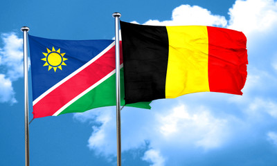 Namibia flag with Belgium flag, 3D rendering