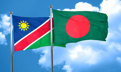 Namibia flag with Bangladesh flag, 3D rendering