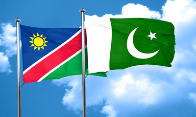 Namibia flag with Pakistan flag, 3D rendering