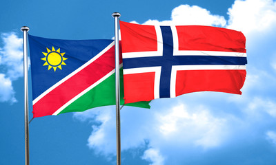 Namibia flag with Norway flag, 3D rendering