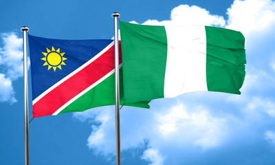 Namibia flag with Nigeria flag, 3D rendering