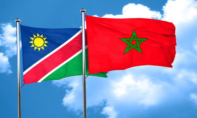 Namibia flag with Morocco flag, 3D rendering