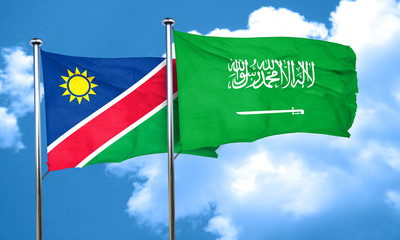 Namibia flag with Saudi Arabia flag, 3D rendering
