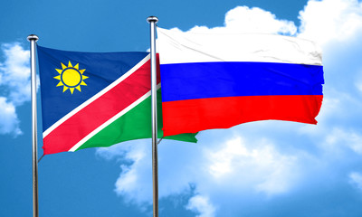 Namibia flag with Russia flag, 3D rendering