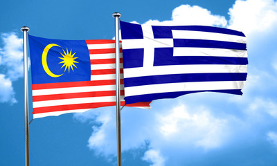 Malaysia flag with Greece flag, 3D rendering