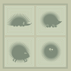 silhouettes of cheerful prickly hedgehogs