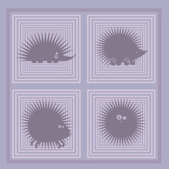 silhouettes of cheerful prickly hedgehogs