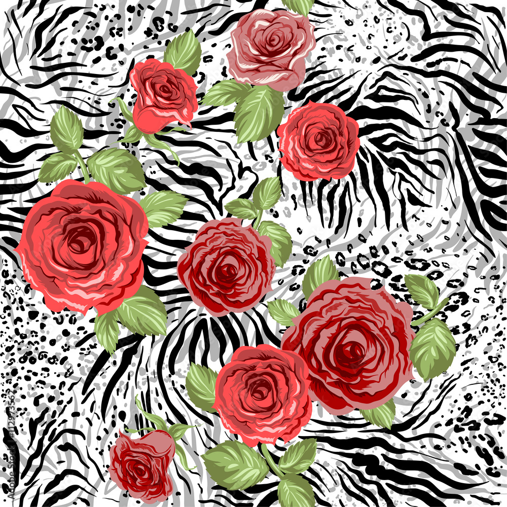 Sticker Repeating animal pattern and flowers