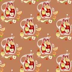 Traditional spanish drink. Sangria. Seamless background pattern