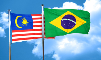 Malaysia flag with Brazil flag, 3D rendering