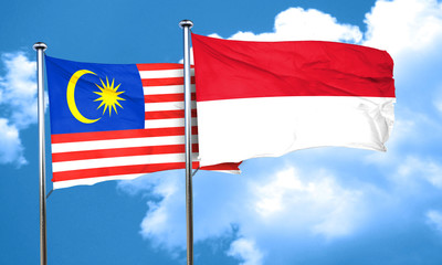 Malaysia flag with Indonesia flag, 3D rendering