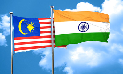 Malaysia flag with India flag, 3D rendering