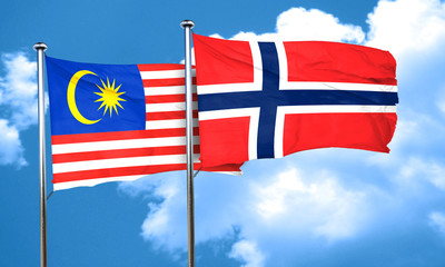 Malaysia flag with Norway flag, 3D rendering