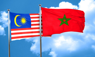 Malaysia flag with Morocco flag, 3D rendering