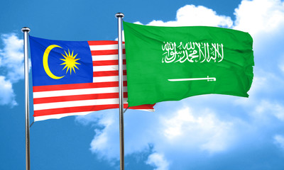 Malaysia flag with Saudi Arabia flag, 3D rendering