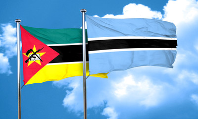 Mozambique flag with Botswana flag, 3D rendering