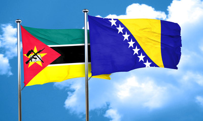 Mozambique flag with Bosnia and Herzegovina flag, 3D rendering