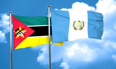 Mozambique flag with Guatemala flag, 3D rendering